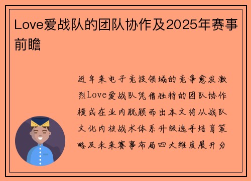 Love爱战队的团队协作及2025年赛事前瞻